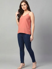 Kotty Top Rust Orange Women's V-Neck Sleeveless Fashion
