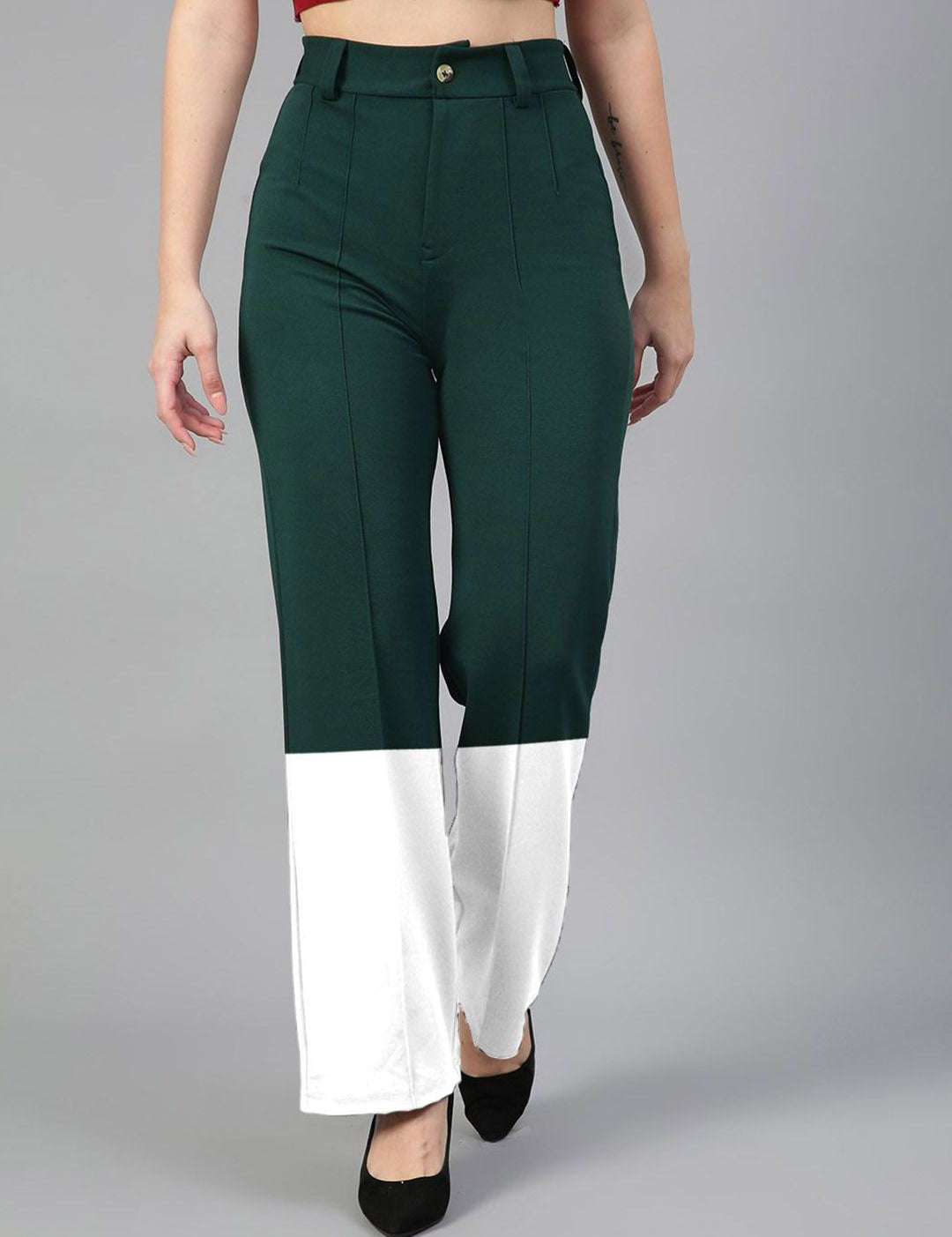 Kotty Women Colourblocked Relaxed Straight Leg Straight Fit High-Rise Trousers