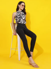 Kotty Women Floral Printed Choker Neck Top