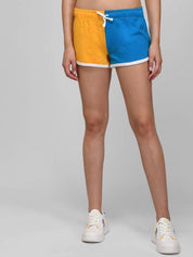 Kotty Women Colourblocked Relaxed Fit Mid-Rise Sports Shorts 