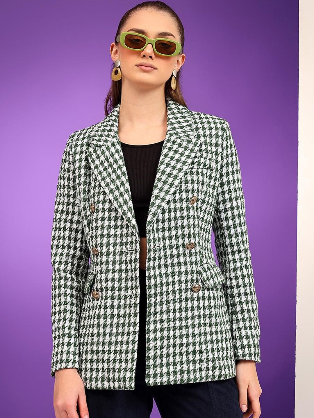 Kotty Notched Lapel Collar Checked Single Breasted Blazer