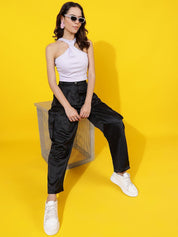 Kotty Women Relaxed Straight Leg Straight Fit High-Rise Easy Wash Pleated Cargos Trousers