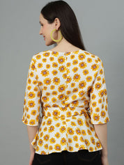 Kotty Women Floral Printed Flared Sleeve Cinched Waist Top