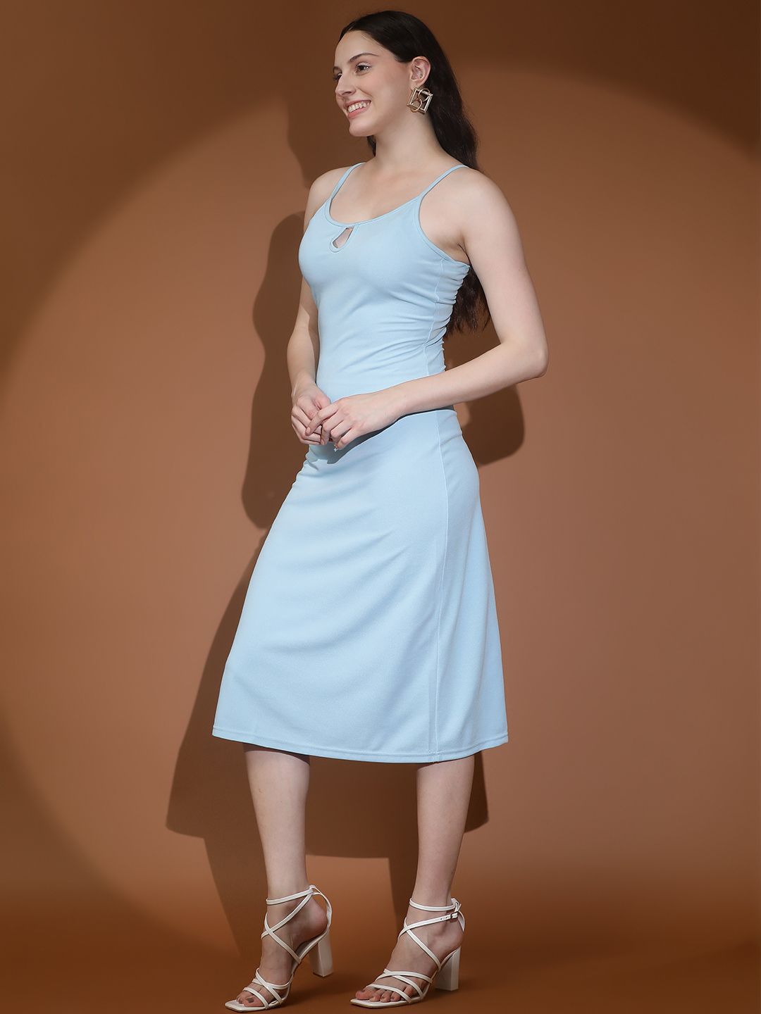 Kotty Women Solid Shoulder Straps Sleeveless A-Line Dress