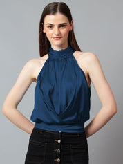 Kotty Women Solid Halter Neck Satin Top