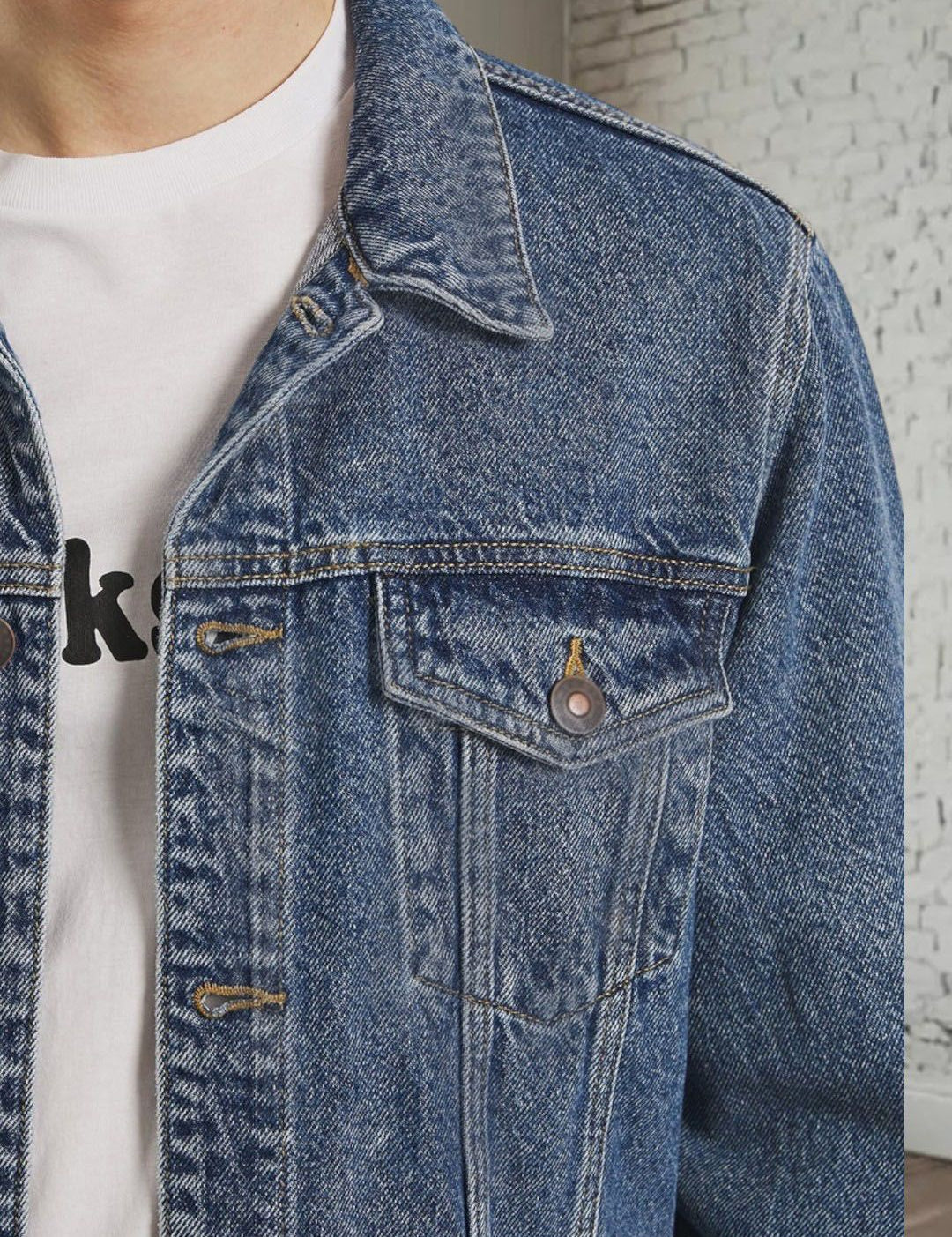 Kotty Men Spread Collar Solid Denim Jacket