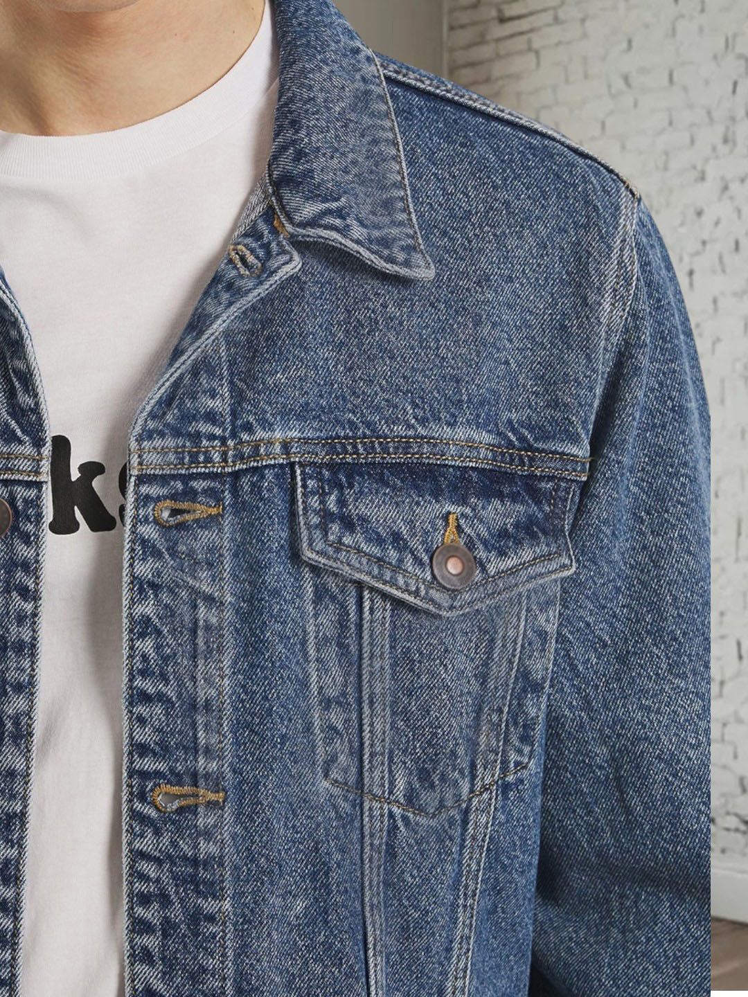 Kotty Men Spread Collar Solid Denim Jacket