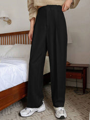Kotty Women Relaxed Straight Leg Straight Fit High-Rise Pleated Trousers