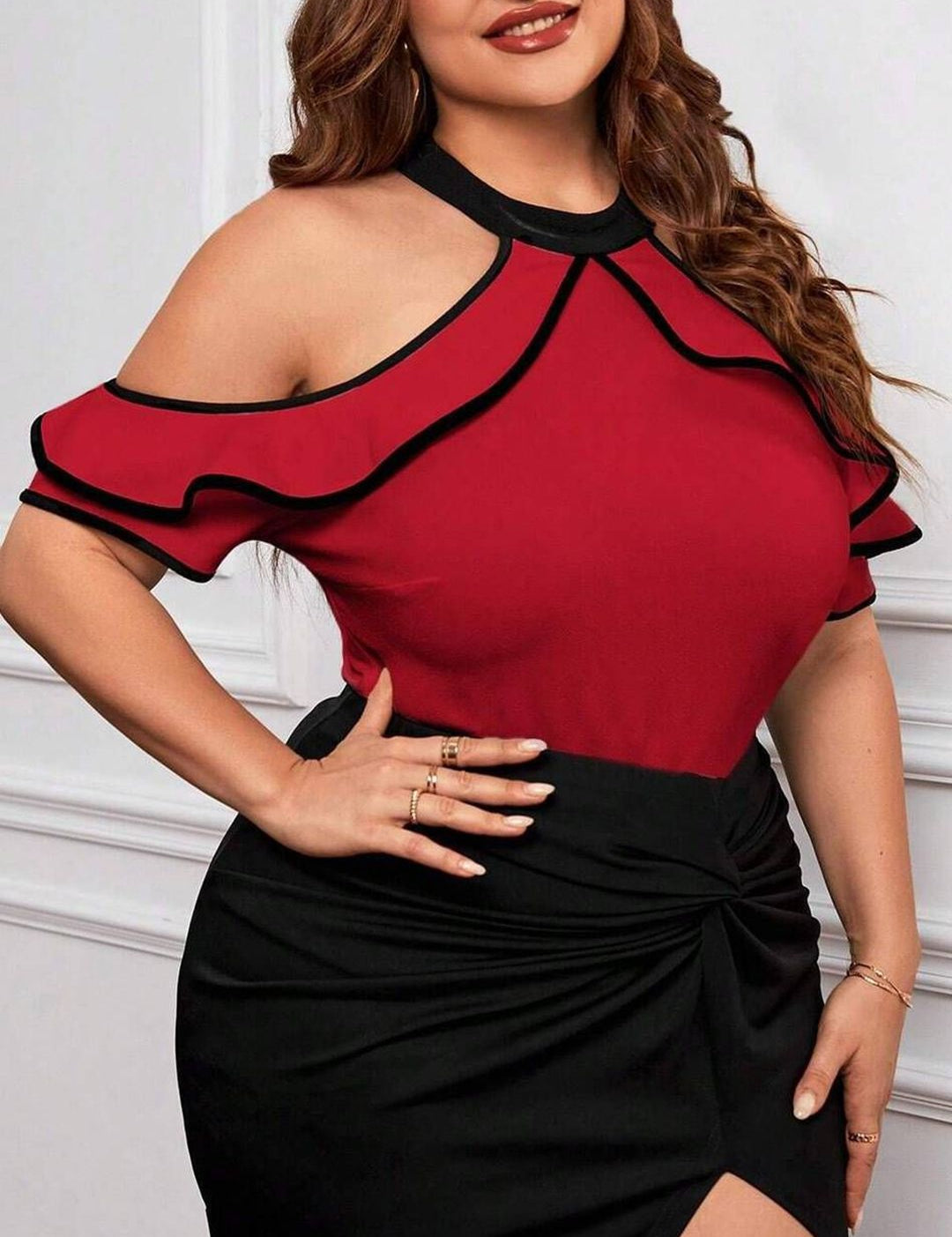 KOTTY Women Halter Neck Cold Shoulder Sleeves Top