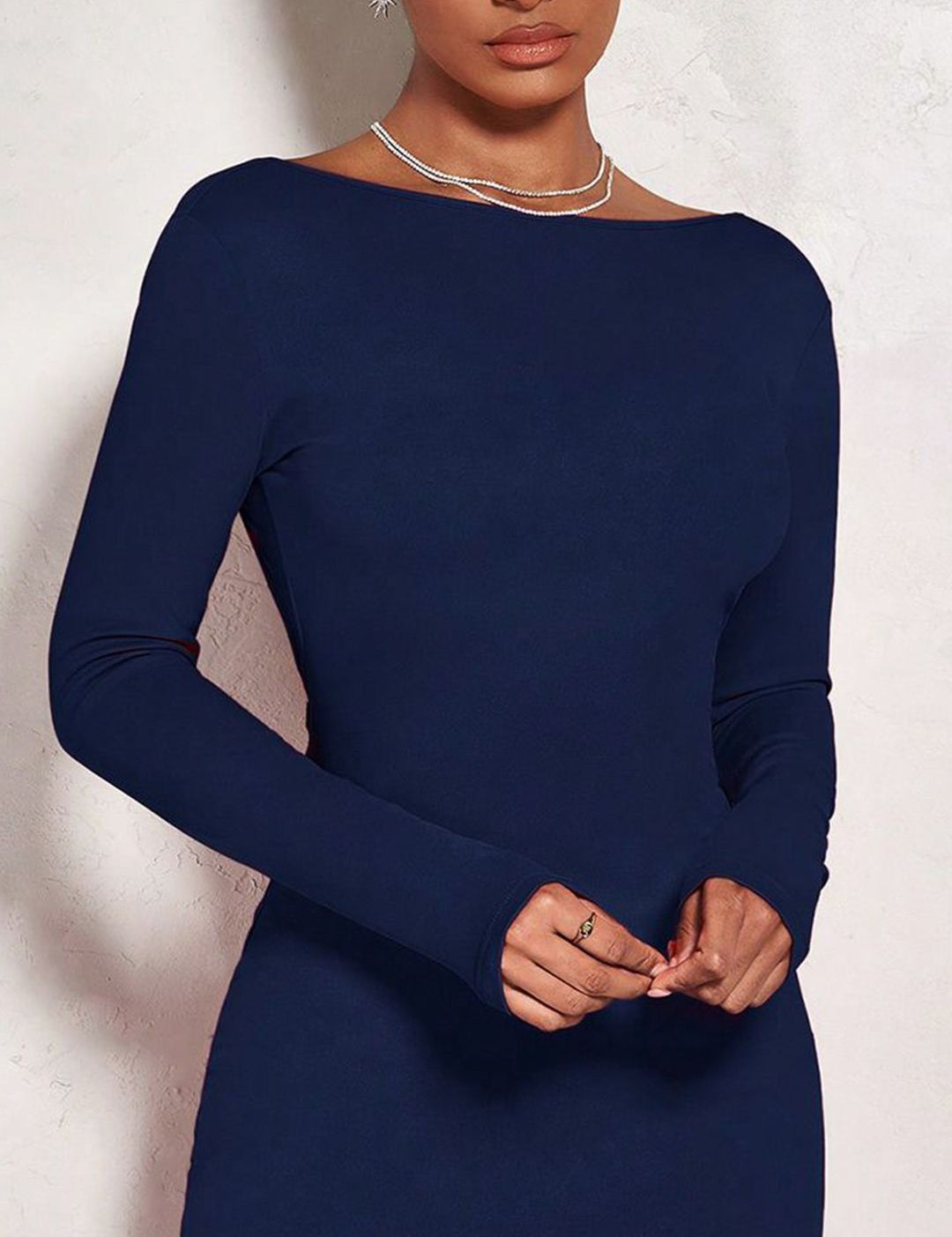 Kotty Solid Boat Neck Bodycon Mini Dress