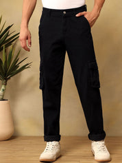 Kotty Men Relaxed Fit Mid-Rise Stretchable Cotton Utility Cargo Jeans