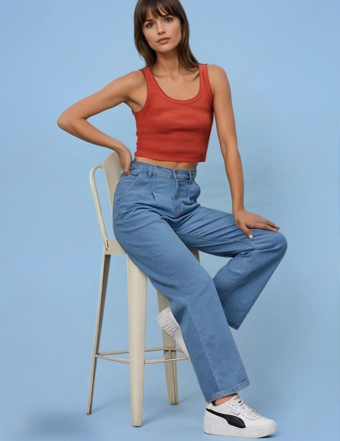 Kotty Women Wide Leg High-Rise Cotton Stretchable Jeans