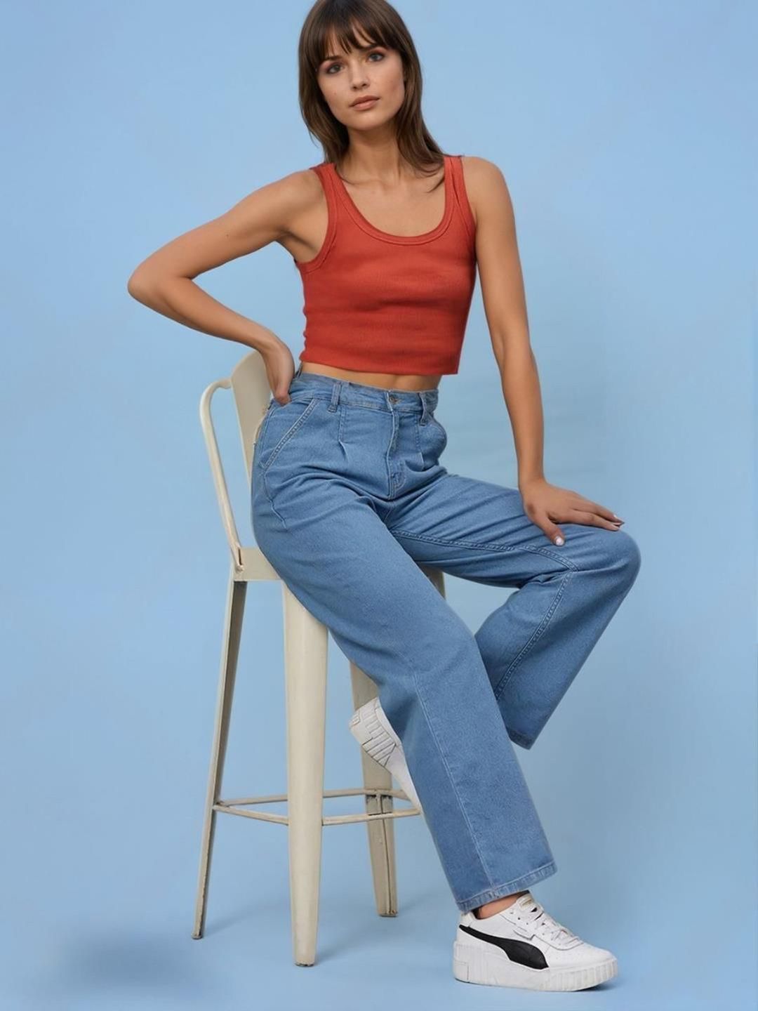 Kotty Women Wide Leg High-Rise Cotton Stretchable Jeans