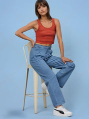 Kotty Women Wide Leg High-Rise Cotton Stretchable Jeans