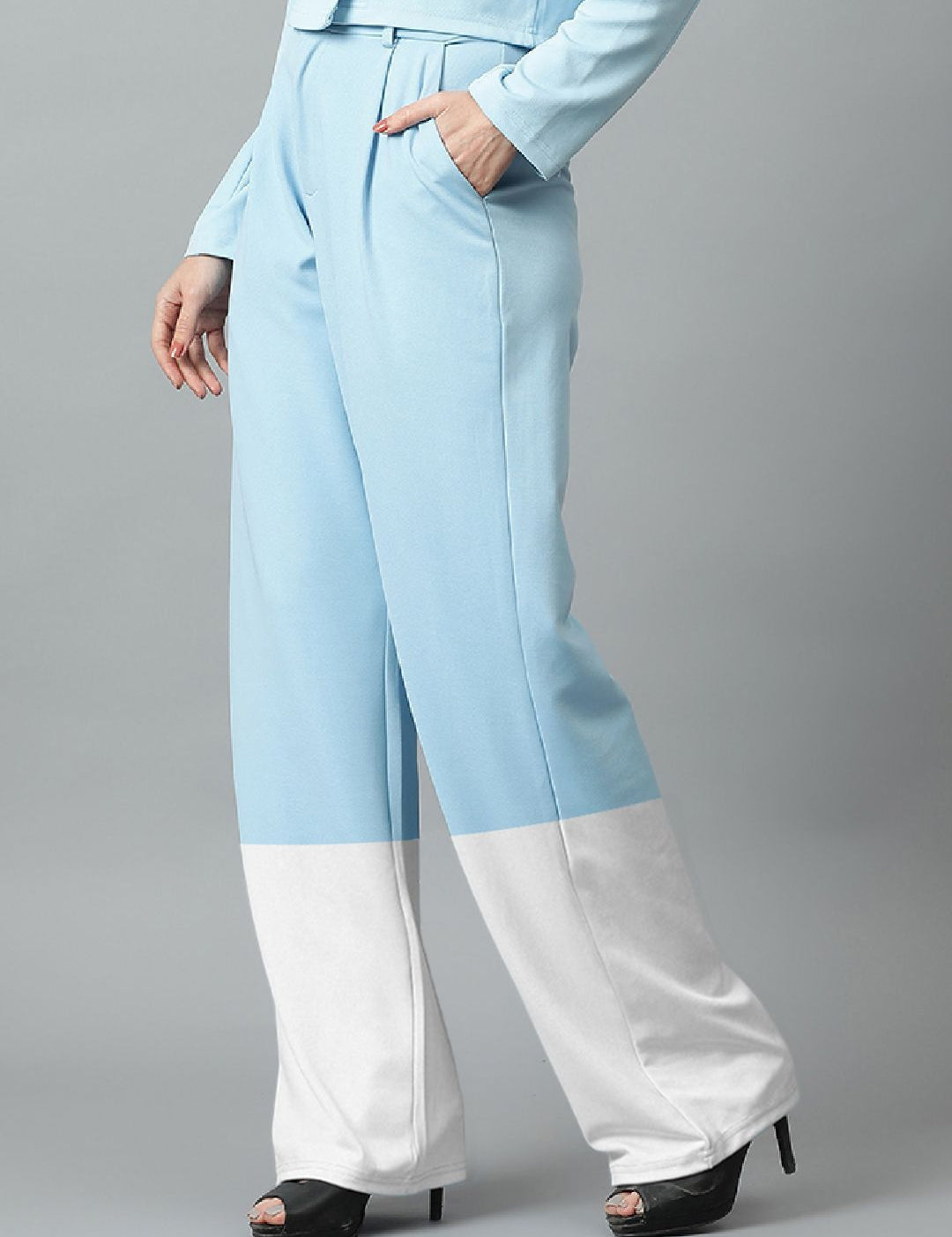 Kotty Women Colourblocked High-Rise Easy Wash Trousers