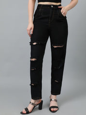 Kotty Women Straight Fit High-Rise Highly Distressed Cotton Stretchable Jeans