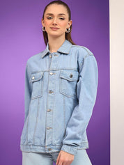 Kotty Women Spread Collar Solid Casual Denim Jacket