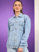 Kotty Women Spread Collar Solid Casual Denim Jacket