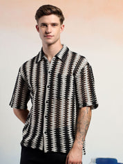 Kotty Vertical Stripes Cotton Spread Collar Short Sleeves Shirt