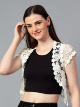 Kotty Self Design Crochet Open Front Crop Shrug