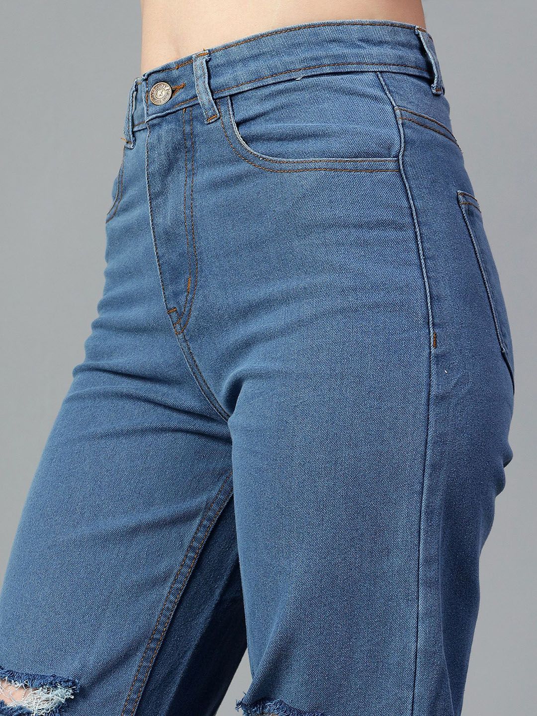 Kotty Women Jean Straight Fit High-Rise Slash Knee Stretchable Jeans