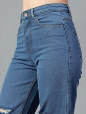 Kotty Women Jean Straight Fit High-Rise Slash Knee Stretchable Jeans