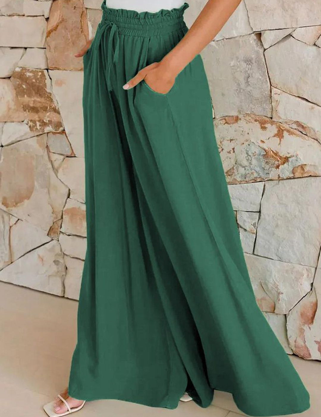 Kotty Women Loose Fit High-Rise Pleated Linen Wide Leg Trousers