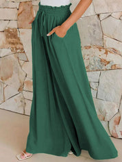 Kotty Women Loose Fit High-Rise Pleated Linen Wide Leg Trousers