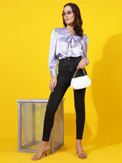 Kotty Women Solid Tie-Up Neck Satin Top