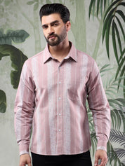 Kotty Men Spread Collar Vertical Striped Casual Shirt