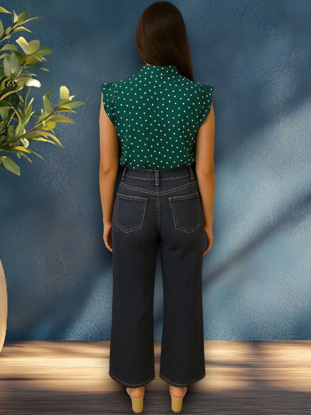 Kotty Women Wide-Leg High-Rise Mildly Distressed Stretchable Jeans