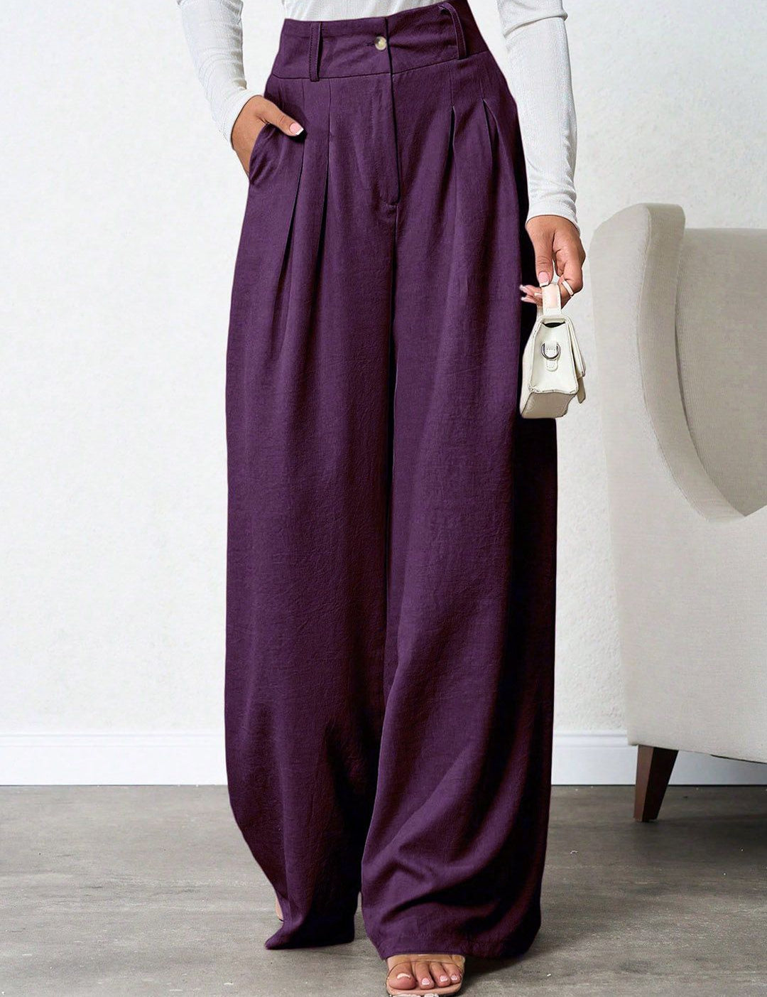 Kotty Women Relaxed Straight Leg Loose Fit High-Rise Wrinkle Free Trousers