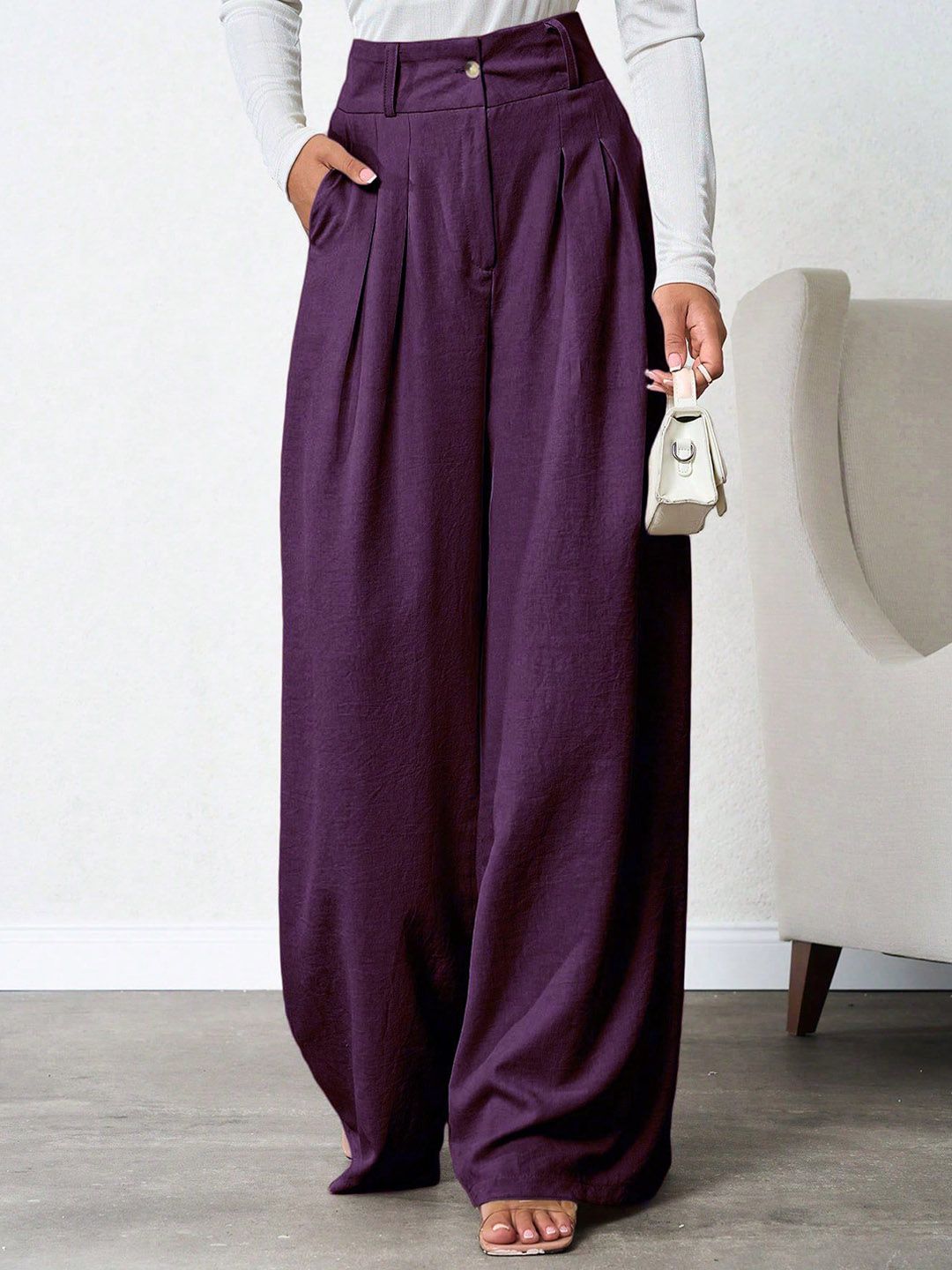 Kotty Women Relaxed Straight Leg Loose Fit High-Rise Wrinkle Free Trousers