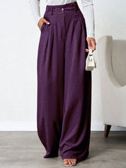 Kotty Women Relaxed Straight Leg Loose Fit High-Rise Wrinkle Free Trousers