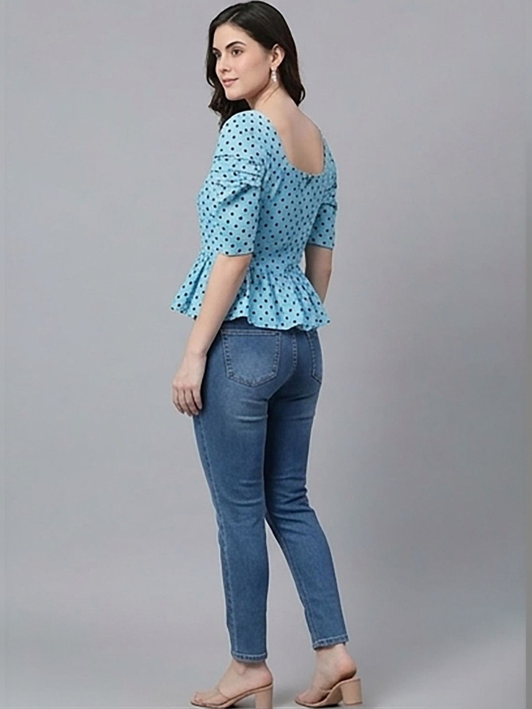Kotty Top Indigo Blue Women's Square Three-Quarter-Sleeve Fashion