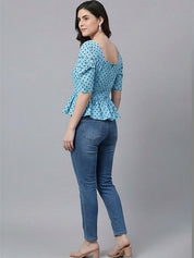 Kotty Top Indigo Blue Women's Square Three-Quarter-Sleeve Fashion
