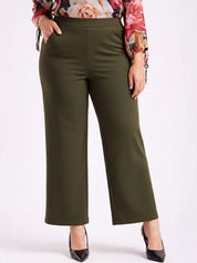 Green Straight Fit High-Rise Trousers for Women | Kotty