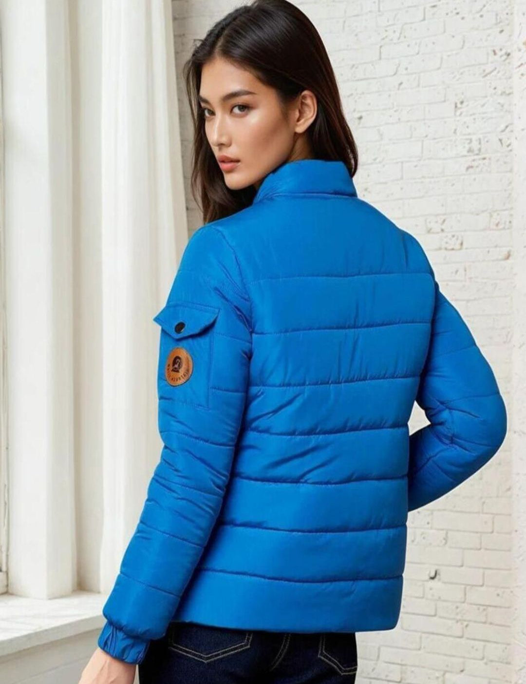 Kotty Women Stand Collar Solid Lightweight Puffer Jacket