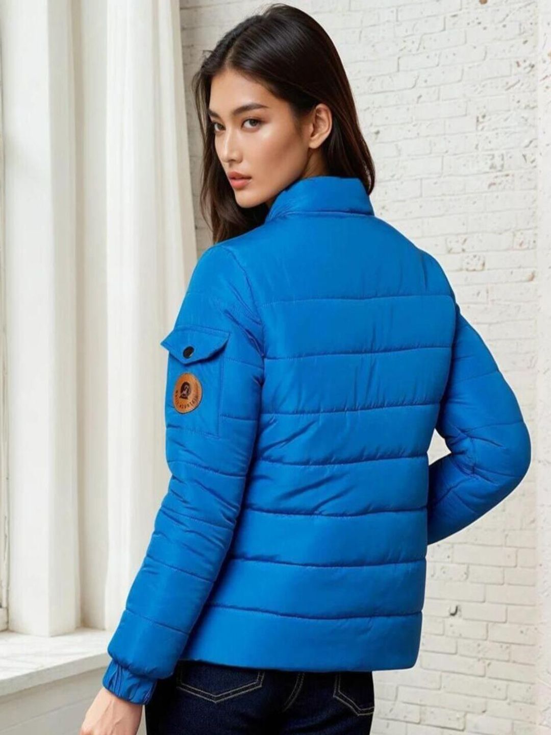 Kotty Women Stand Collar Solid Lightweight Puffer Jacket