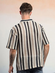 Kotty Vertical Stripes Cotton Spread Collar Short Sleeves Shirt