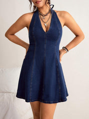 Kotty Women's Kotty women blue halter neck denim A-line mini dress