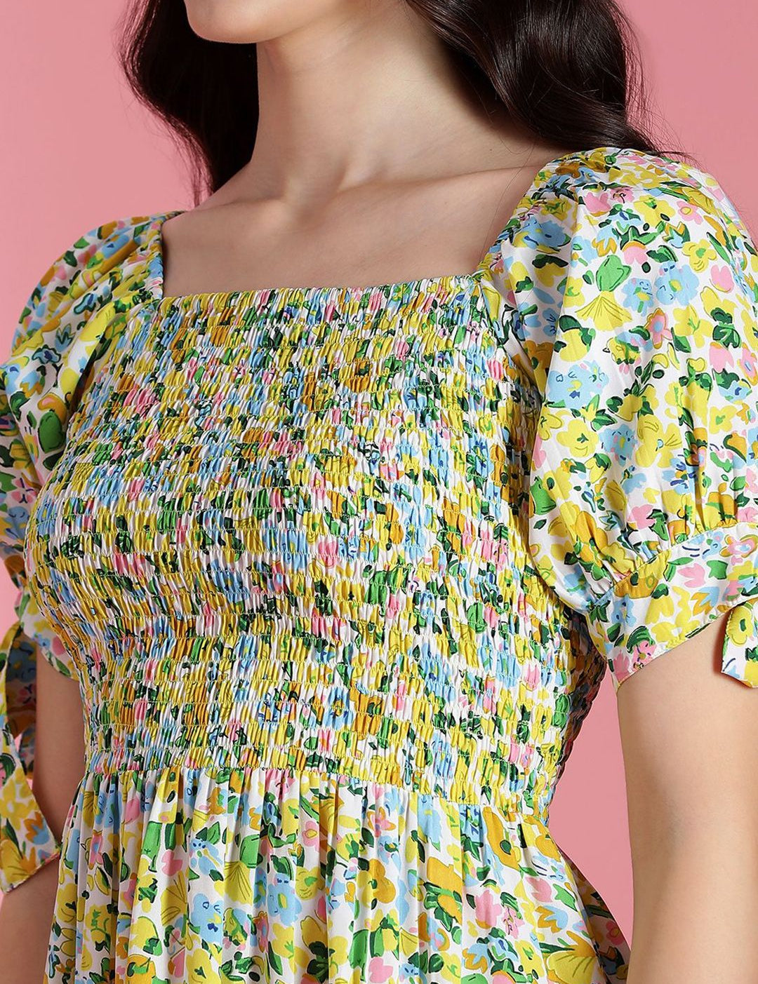 Kotty Women Floral Printed Puff Sleeve Fit & Flare Dress