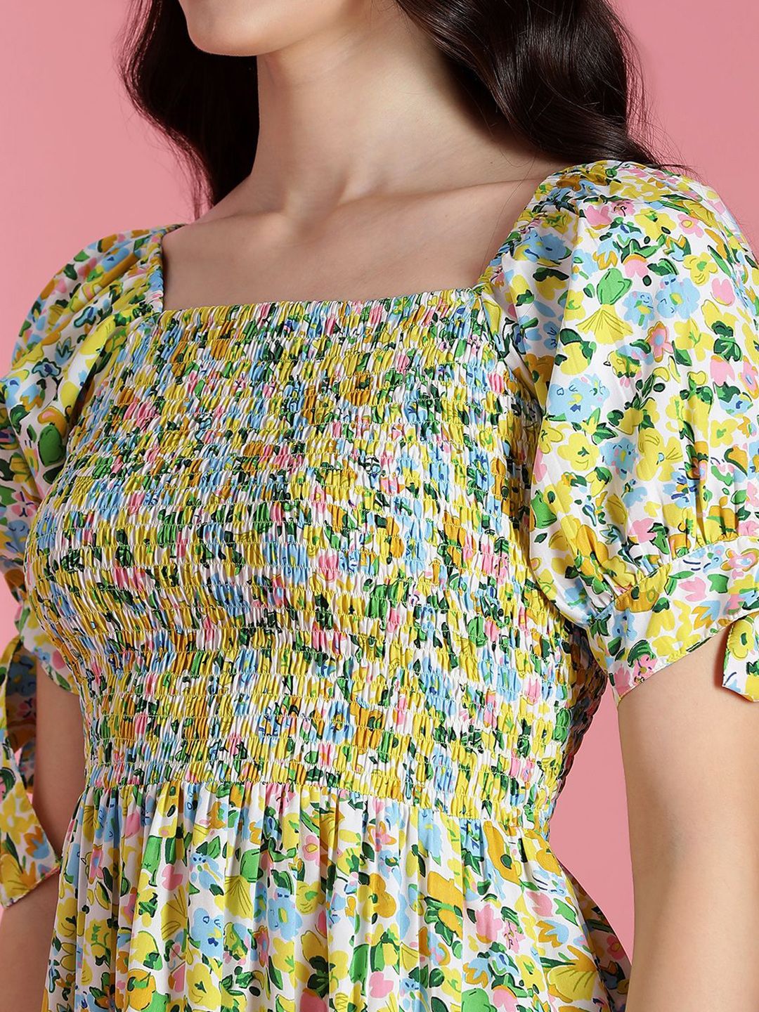 Kotty Women Floral Printed Puff Sleeve Fit & Flare Dress