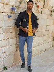 Kotty Abstract Printed Open Front Cotton Denim Jacket