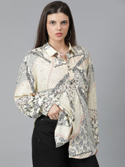 Kotty Women Spread Collar Floral Printed Cotton Oversized Casual Shirt