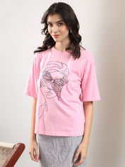 Kotty Abstract Printed Round Neck Cotton T-shirt