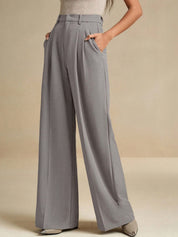 Grey Straight Fit High-Rise Trousers for Women | Kotty