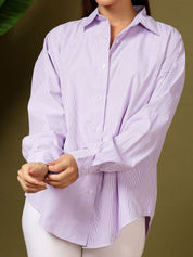 Kotty Women Relaxed Fit Spread Collar Vertical Striped Cotton Casual Shirt