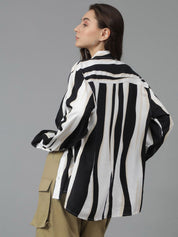 Kotty Women Spread Collar Striped Cotton Oversized Casual Shirt