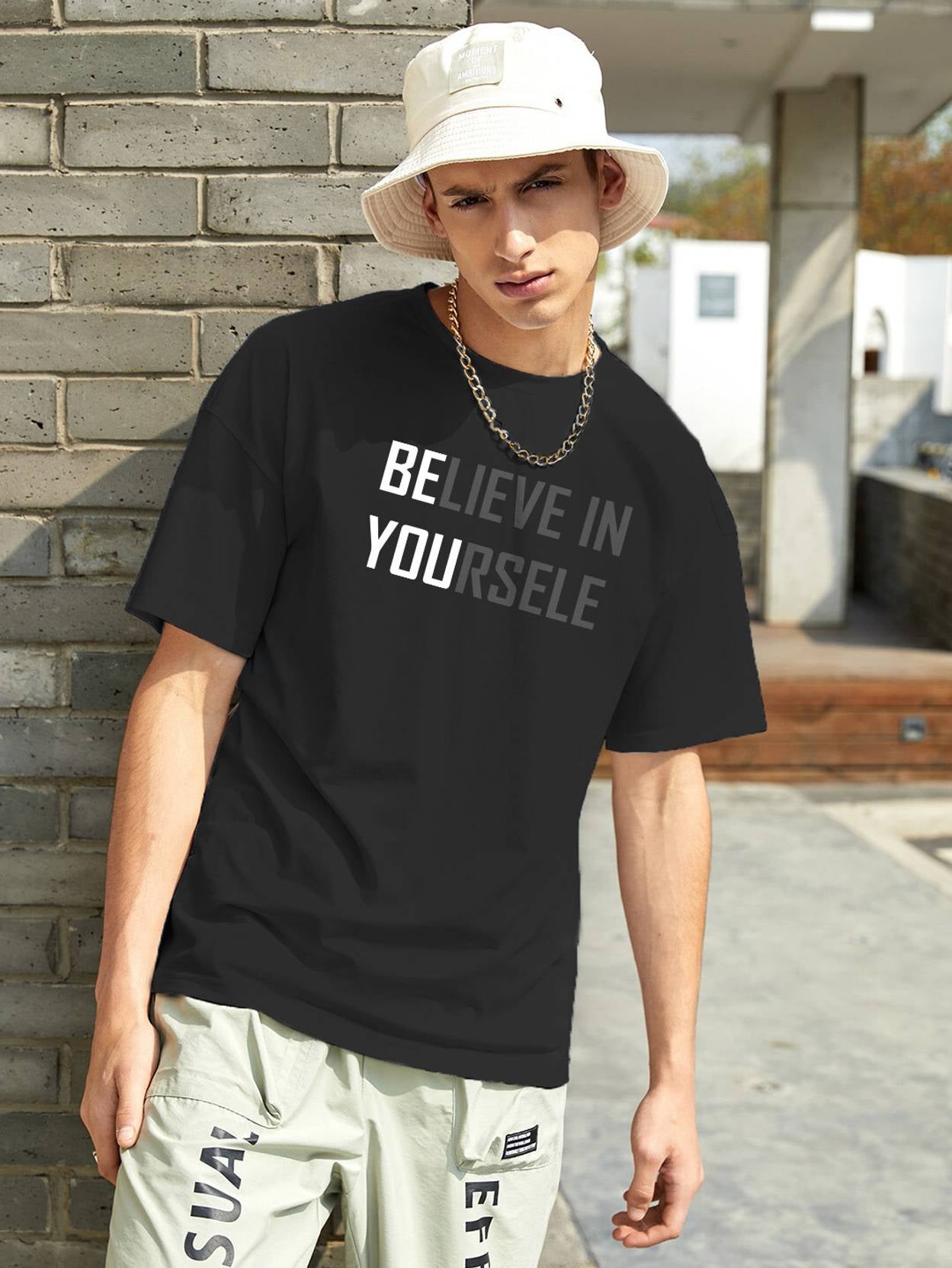 KOTTY  Men Printed Round Neck Cotton Blend Black T-Shirt